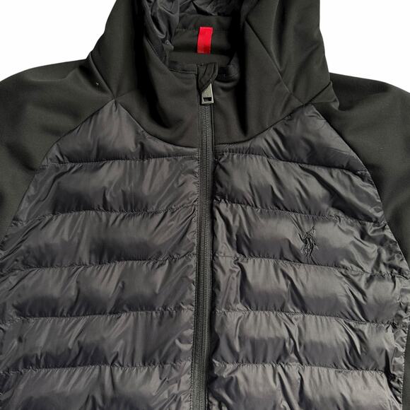 Polo Ralph Lauren Men’s Black Hooded Hybrid Puffer Jacket Full Zip Size Large - Picture 5 of 15